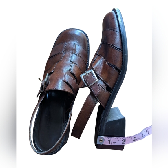 Nicole Pixie Fisherman Leather Sandals Vintage Block Heels Slingbacks Sz 10 - Picture 9 of 10